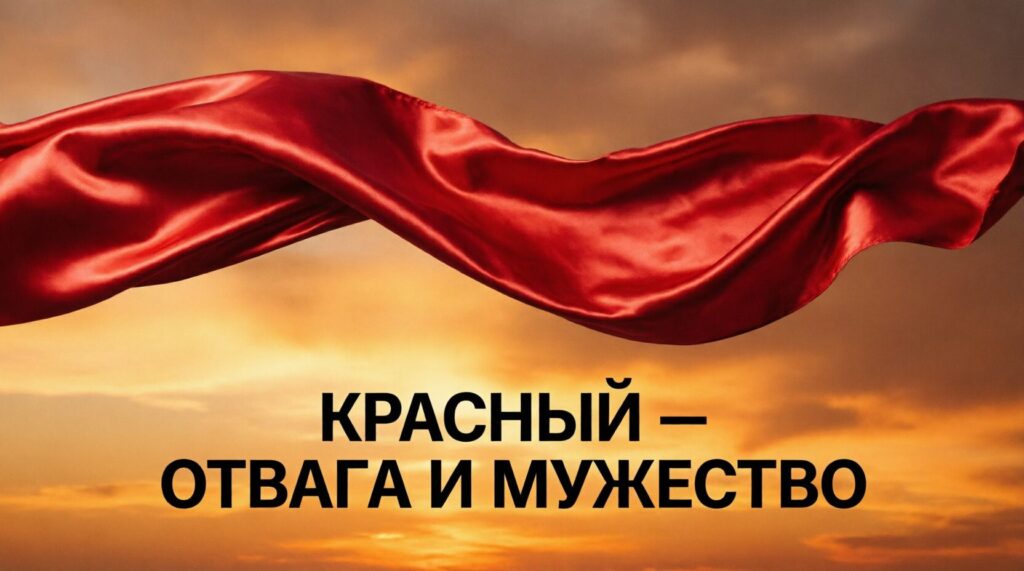 Фотография красной ткани с объяснением значения цвета - отвага и мужество